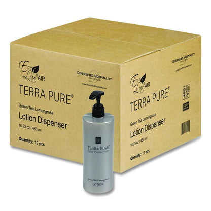 Terra Pure Body Lotion Air Pump, 16.23 oz Bottle, Green Tea and Lemongrass Scent,12/Carton