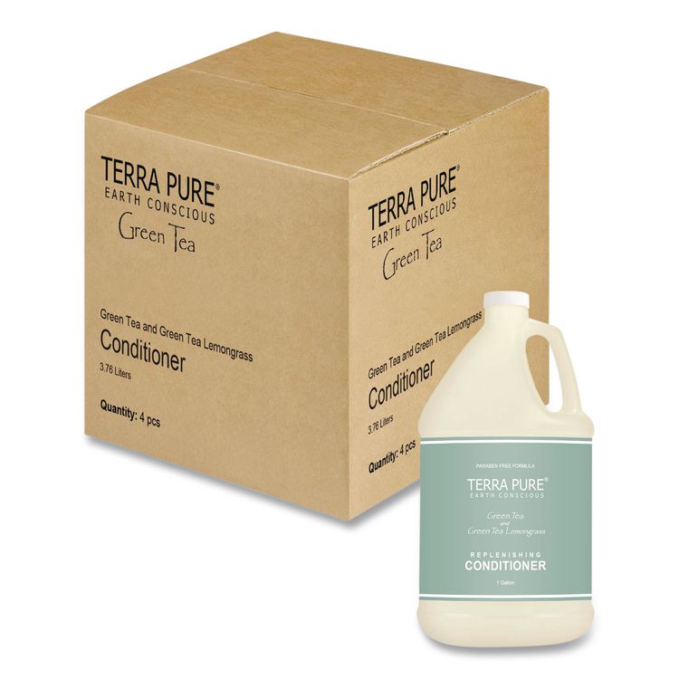 Terra Pure Conditioner Gallon, Green Tea Lemongrass Scent, 1 gal Bottle, 4/Carton