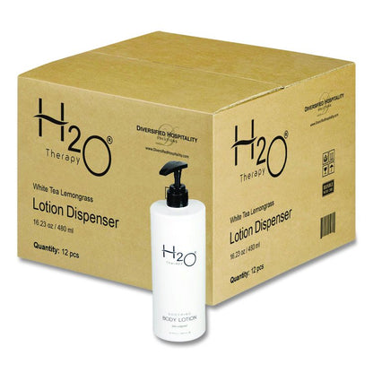 H2O Therapy Body Lotion Air Pump, 16.23 oz Bottle, White Tea and Lemongrass Scent, 12/Carton