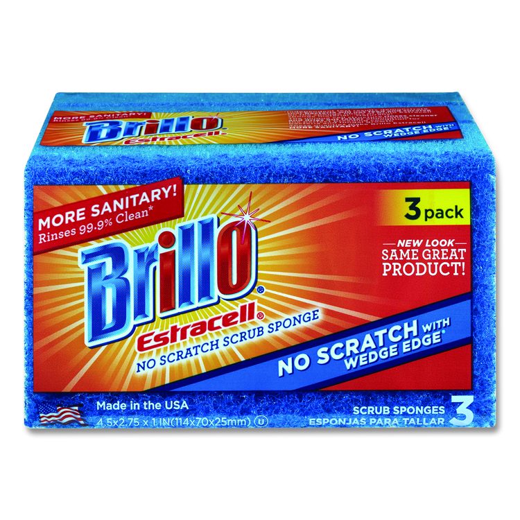 Estracell No Scratch Kitchen Sponges, 4.5 x 2.75, 1" Thick, Blue, 3 Sponges/Pack, 8 Packs/Carton