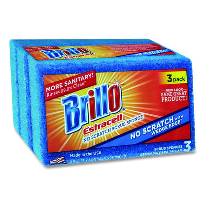 Estracell No Scratch Kitchen Sponges, 4.5 x 2.75, 1" Thick, Blue, 3 Sponges/Pack, 8 Packs/Carton