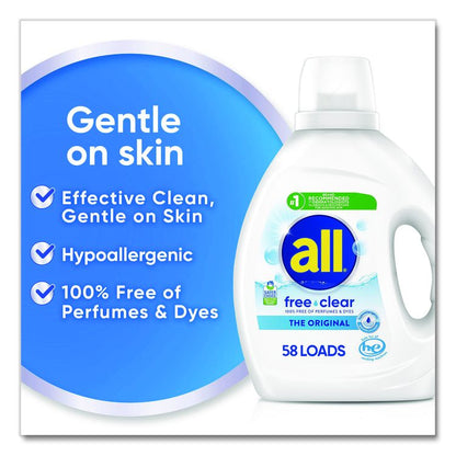 Free Clear HE Laundry Detergent, 58 Loads, Unscented, 73 oz Bottle, 6/Carton