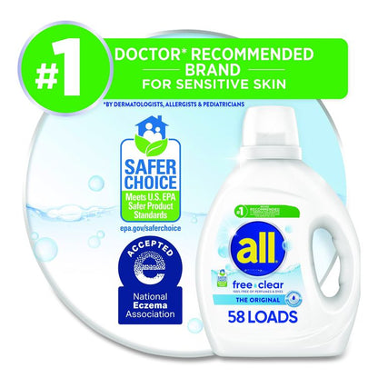 Free Clear HE Laundry Detergent, 58 Loads, Unscented, 73 oz Bottle, 6/Carton