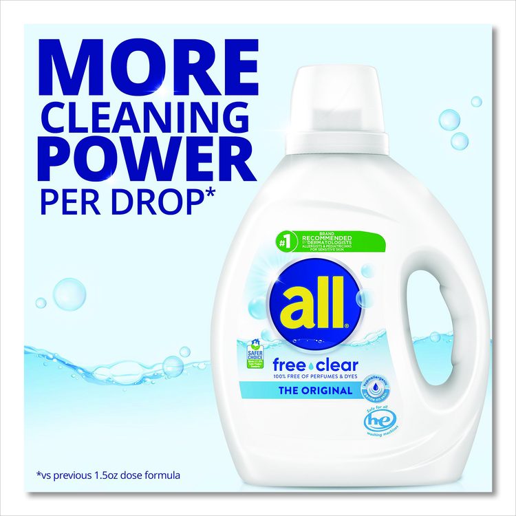 Free Clear HE Laundry Detergent, 58 Loads, Unscented, 73 oz Bottle, 6/Carton