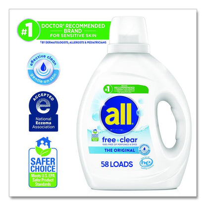 Free Clear HE Laundry Detergent, 58 Loads, Unscented, 73 oz Bottle, 6/Carton