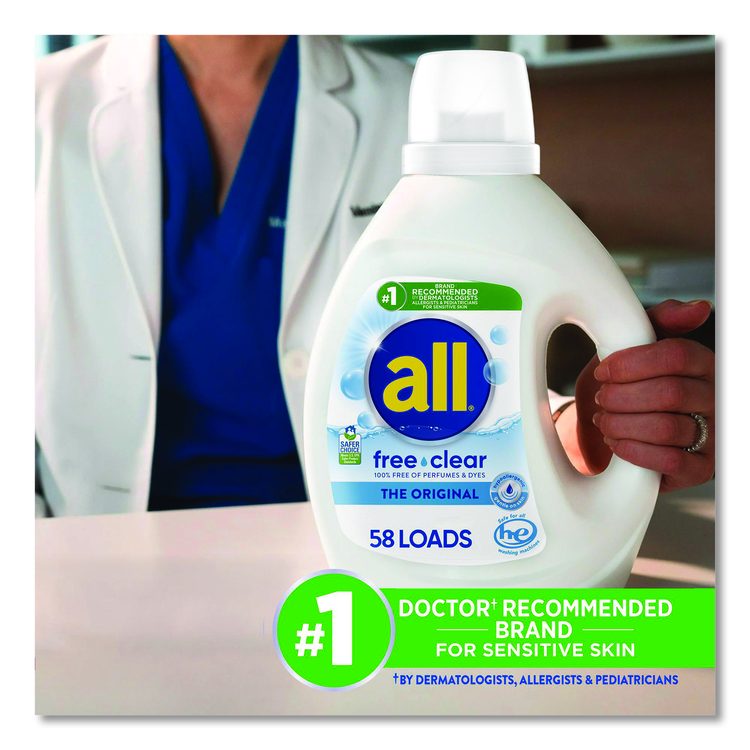 Free Clear HE Laundry Detergent, 58 Loads, Unscented, 73 oz Bottle, 6/Carton