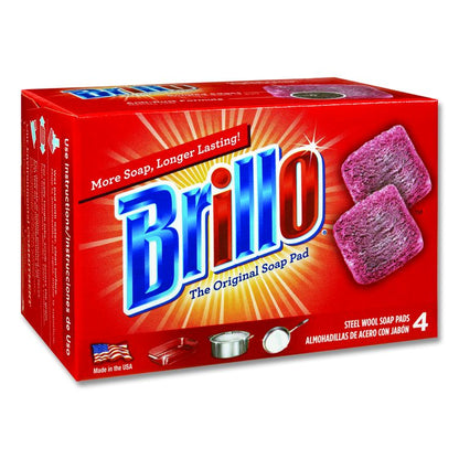 Steel Wool Soap Pads, 2.5 x 3, Gray/Pink, 4 Pads/Box, 12 Boxes/Carton