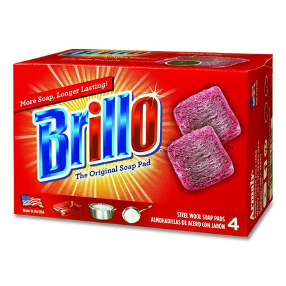 Steel Wool Soap Pads, 2.5 x 3, Gray/Pink, 4 Pads/Box, 12 Boxes/Carton