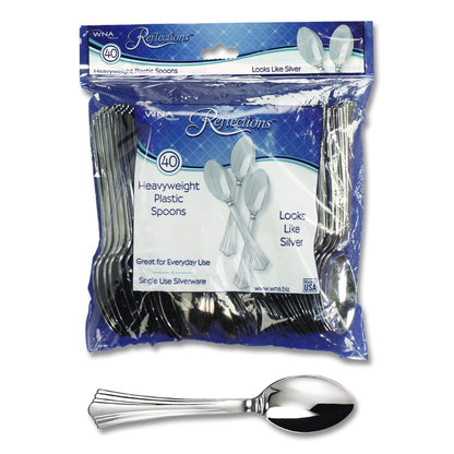 Reflections Heavyweight Plastic Utensils, Spoon, Silver, 40/Pack, 8 Packs/Carton