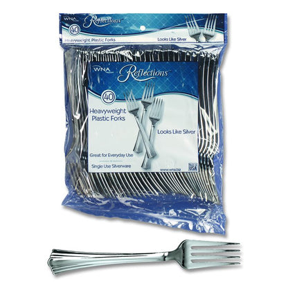 Reflections Heavyweight Plastic Utensils, Fork, Silver, 40/Pack, 8 Packs/Carton