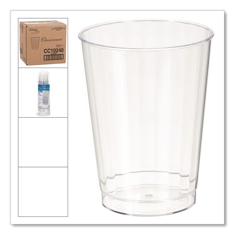Classic Crystal Plastic Tumblers, 10 oz, Clear, Fluted, Tall, 20/Pack, 12 Packs/Carton