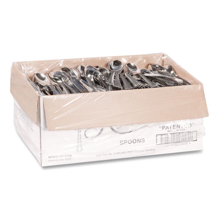 Heavyweight Plastic Spoons, Reflections Design, Silver, 600/Carton