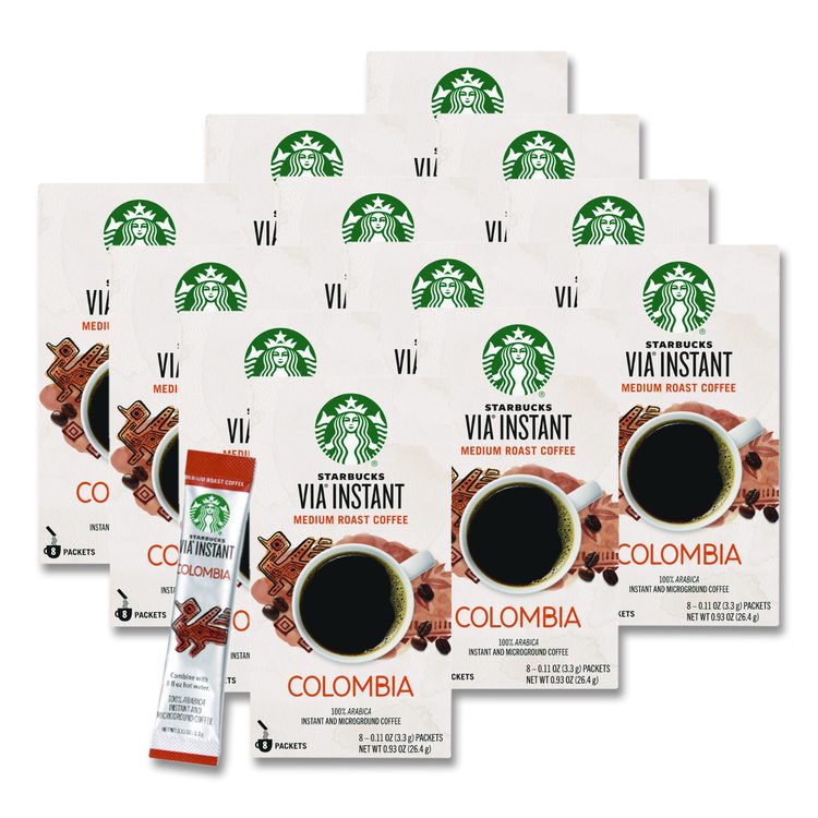 VIA Ready Brew Coffee, Colombia, 1.4 oz Packet, 8/Pack, 12 Packs/Carton