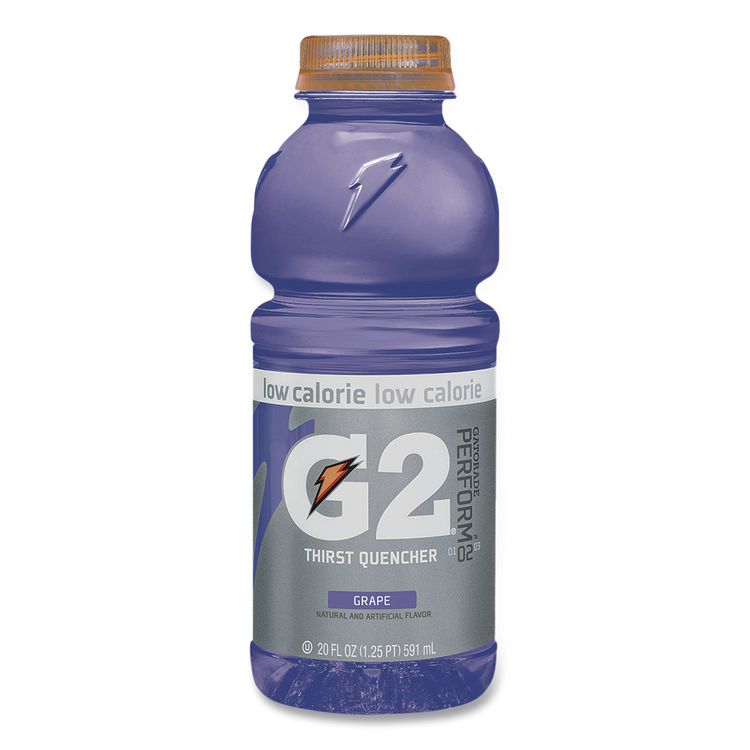 G2 Perform 02 Low-Calorie Thirst Quencher, Grape, 20 oz Bottle, 24/Carton