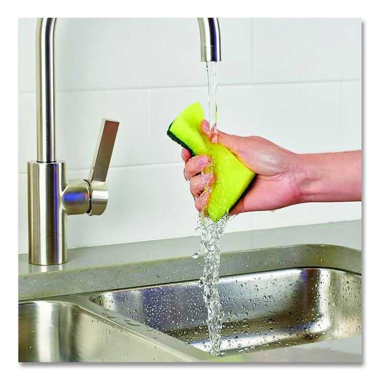 Estracell Heavy Duty Scrub Sponge, 4.9 x 2.9, 0.8" Thick, Yellow/Green, 12/Carton