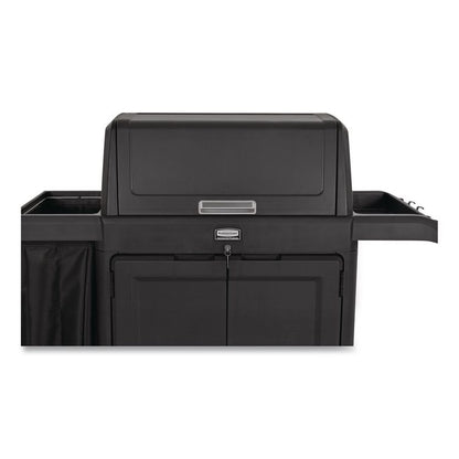 Housekeeping Cart with Hood and Doors, Plastic, 4 Shelves,1 Bin, 24.4 x 62.4 x 56.9, Black