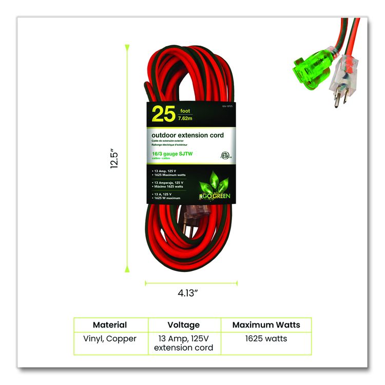 16 AWG Outdoor Extension Cord, 25 ft, 13 A, Orange