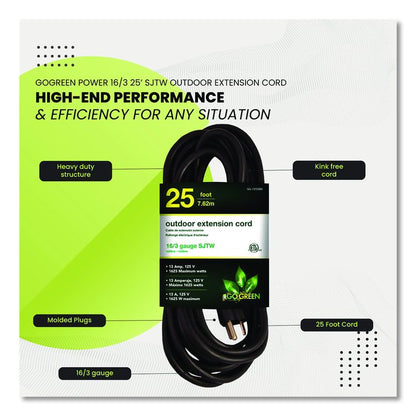 16 AWG Outdoor Extension Cord, 25 ft, 13 A, Black