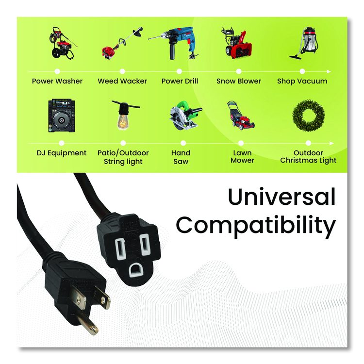 16 AWG Outdoor Extension Cord, 25 ft, 13 A, Black