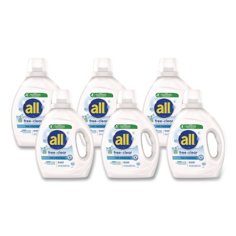 Free Clear HE Laundry Detergent, 58 Loads, Unscented, 73 oz Bottle, 6/Carton