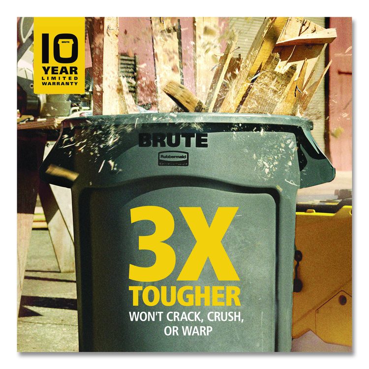 Vented Round Brute Container, 10 gal, Plastic, Yellow