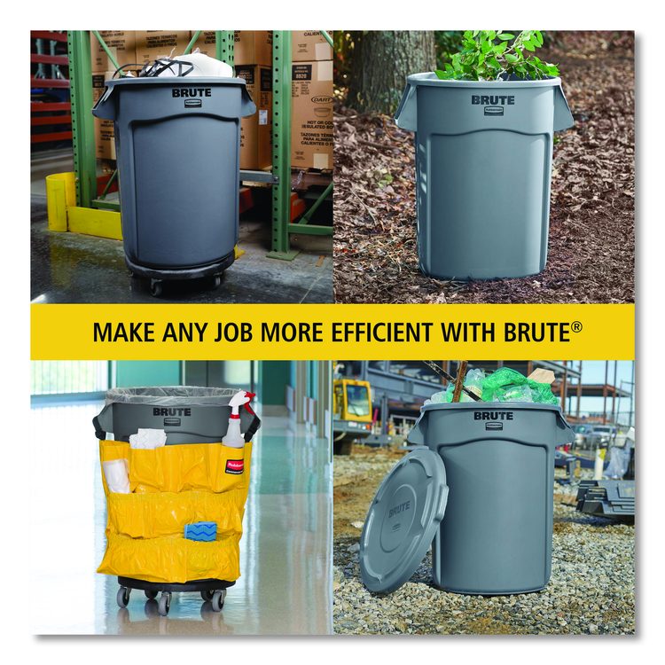Vented Round Brute Container, 32 gal, Plastic, Red