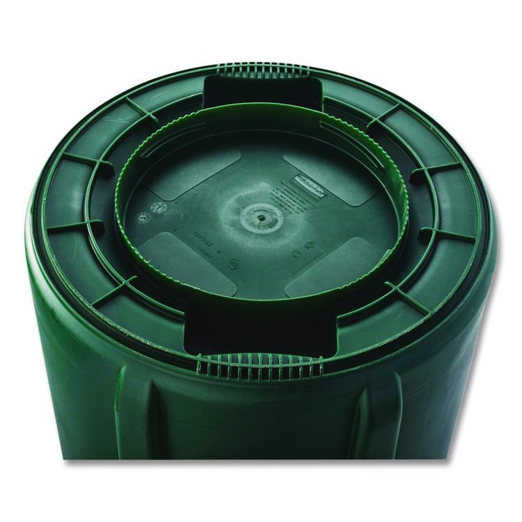 Vented Round Brute Container, 32 gal, Plastic, Dark Green