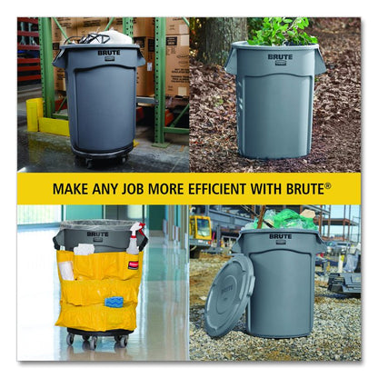 Vented Round Brute Container, 44 gal., Plastic, Gray