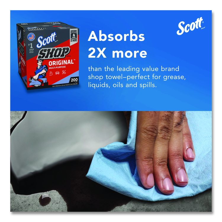 Shop Towels Original, 1-Ply, 9 x 12, Unscented, Blue, 200/Box