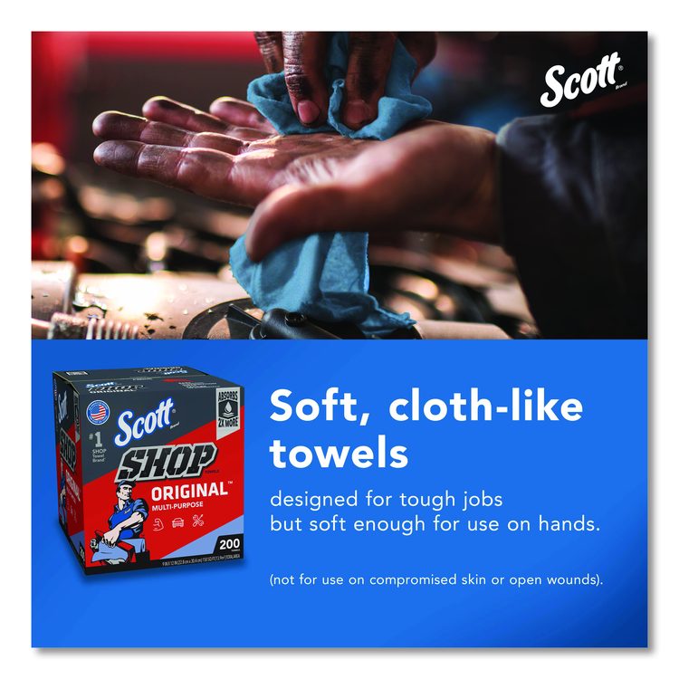 Shop Towels Original, 1-Ply, 9 x 12, Unscented, Blue, 200/Box