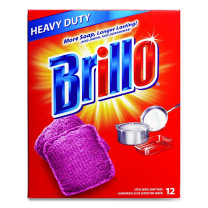 Steel Wool Soap Pads, 3 x 3, Gray/Pink, 12 Pads/Box, 12 Boxes/Carton