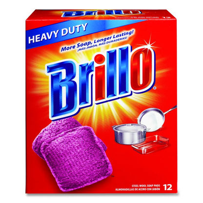 Steel Wool Soap Pads, 3 x 3, Gray/Pink, 12 Pads/Box, 12 Boxes/Carton