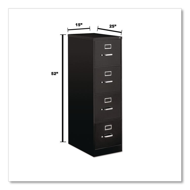 Economy Vertical File, 4 Letter-Size File Drawers, Black, 15" x 25" x 52"