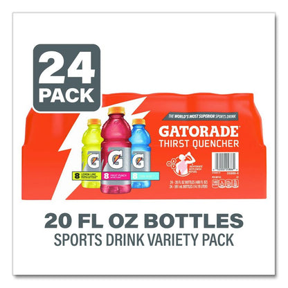 Rainbow Variety Pack, Cool Blue/Fruit Punch/Lemon Lime, 20 oz Bottle, 24/Carton