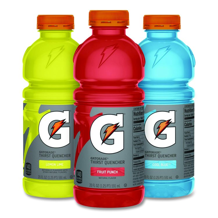 Rainbow Variety Pack, Cool Blue/Fruit Punch/Lemon Lime, 20 oz Bottle, 24/Carton