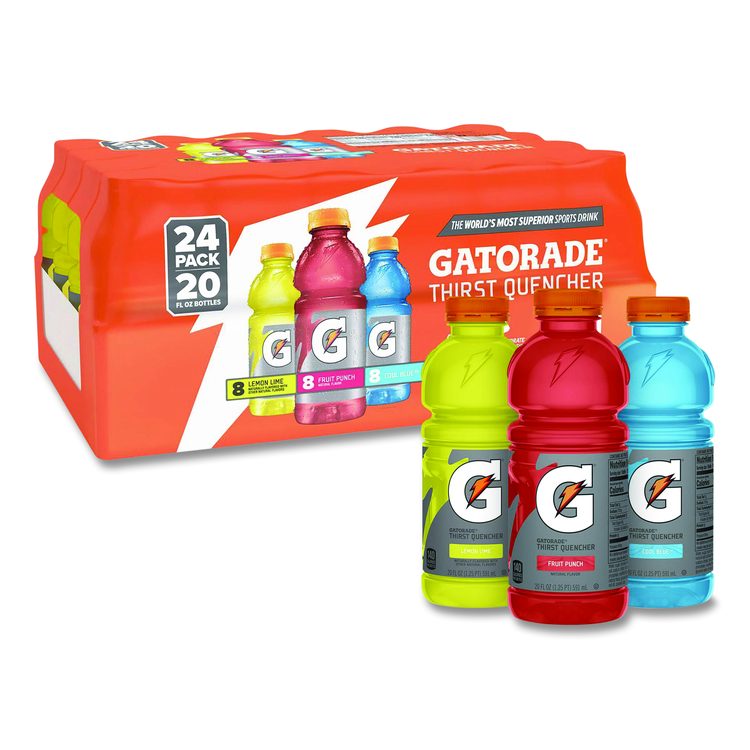Rainbow Variety Pack, Cool Blue/Fruit Punch/Lemon Lime, 20 oz Bottle, 24/Carton