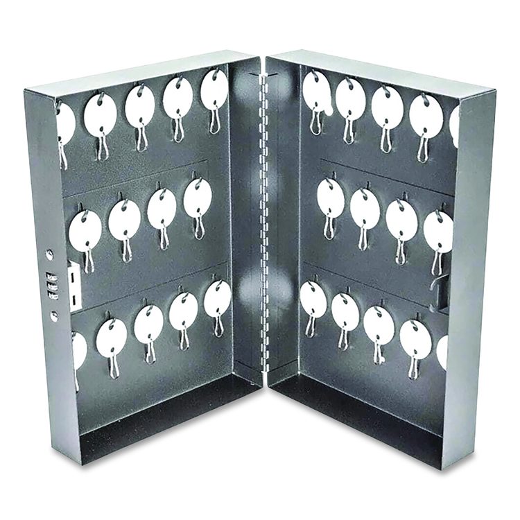 Combination Lockable Key Cabinet, 28-Key, 7.75 w x 3.25 d x 11.5 h, Metal, Gray