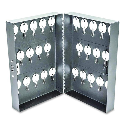 Combination Lockable Key Cabinet, 28-Key, 7.75 w x 3.25 d x 11.5 h, Metal, Gray