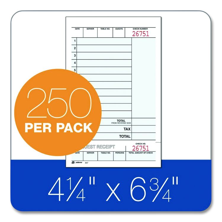 Multi-Part Guest Check Unit Sets, Two-Part Carbonless, 4.25 x 6.75, 250 Forms Total