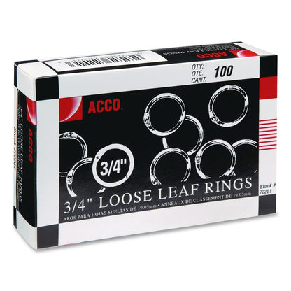 Metal Book Rings, 0.75" Diameter, 100/Box
