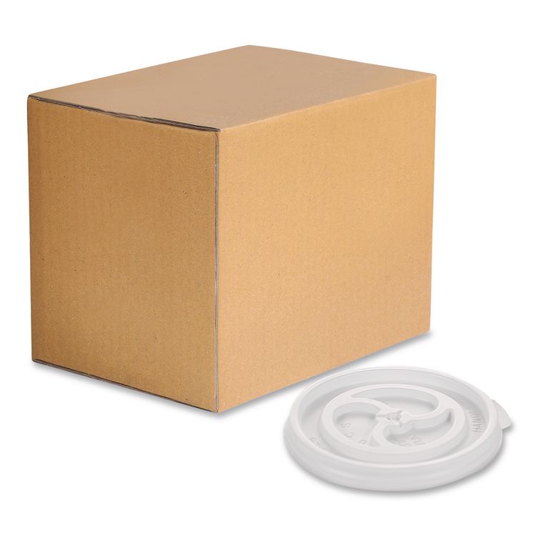 Plastic Lids for Foam Cups and Bowls, Slotted, Fits 8 oz to 10 oz Hot Cup, White, 1,000/Carton
