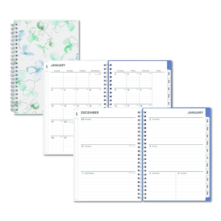 Lindley Weekly/Monthly Planner, Lindley Floral Artwork, 8 x 5, White/Blue/Green Cover, 12-Month (Jan to Dec): 2026