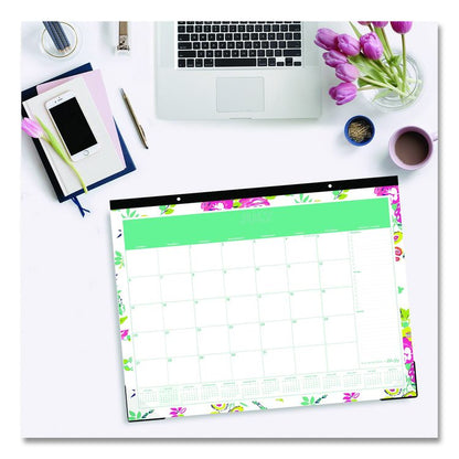 Day Designer Peyton Academic Desk Pad, Floral Artwork, 22 x 17, Black Binding, Clear Corners, 12-Month (July-June): 2025-2026