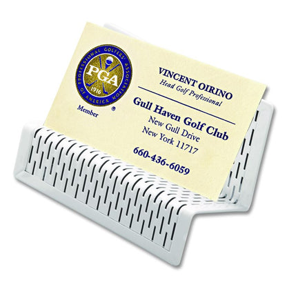 Urban Collection Punched Metal Business Card Holder, Holds 50 2 x 3.5 Cards, Perforated Steel, White
