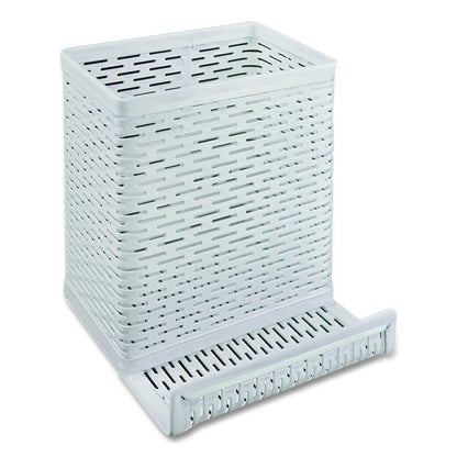 Urban Collection Punched Metal Pencil Cup/Cell Phone Stand, Perforated Steel, 3.5 x 3.5, White