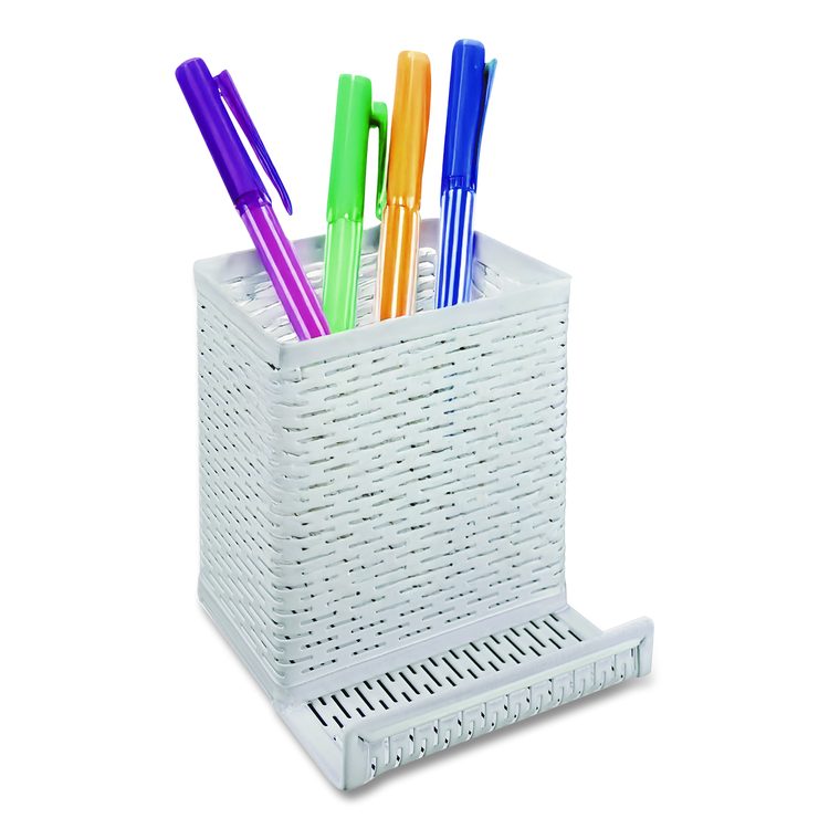 Urban Collection Punched Metal Pencil Cup/Cell Phone Stand, Perforated Steel, 3.5 x 3.5, White