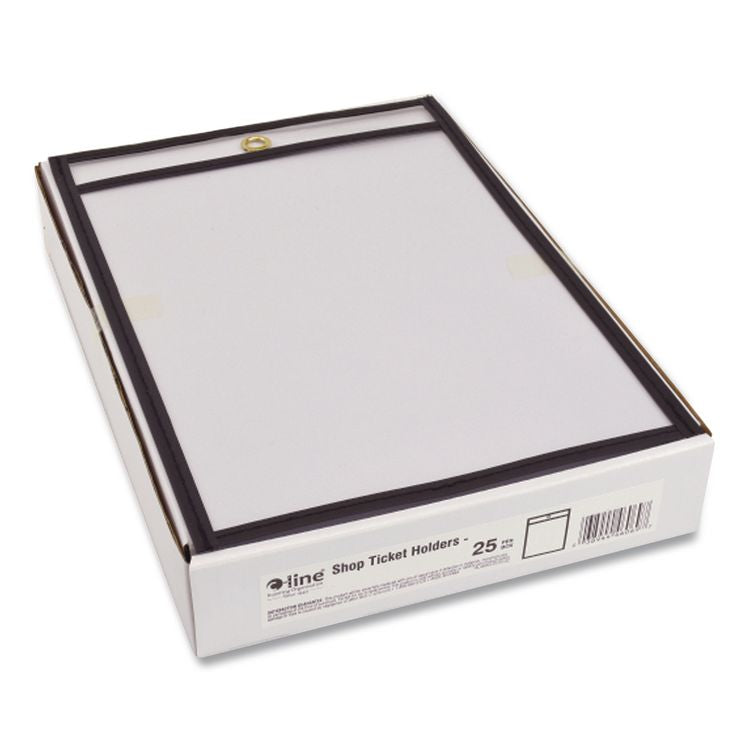 Stitched Shop Ticket Holders, Super Heavy-Duty, Top Load 5 x 8 Insert, Clear Front, Black Border, 25/Box
