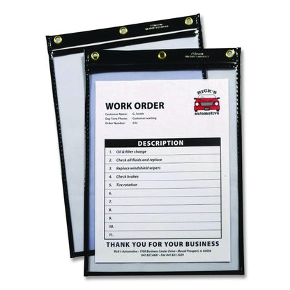 Stitched Shop Ticket Holders, Super Heavy-Duty, Top Load 11 x 17 Insert, Clear Front, Black Border, 25/Box