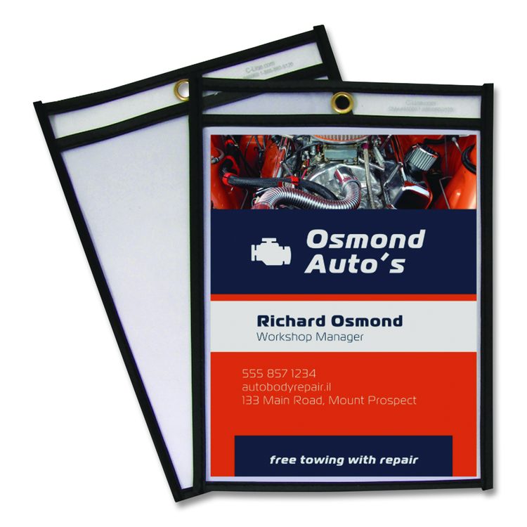 Stitched Shop Ticket Holders, Super Heavy-Duty, Top Load 11 x 17 Insert, Clear Front, Black Border, 25/Box