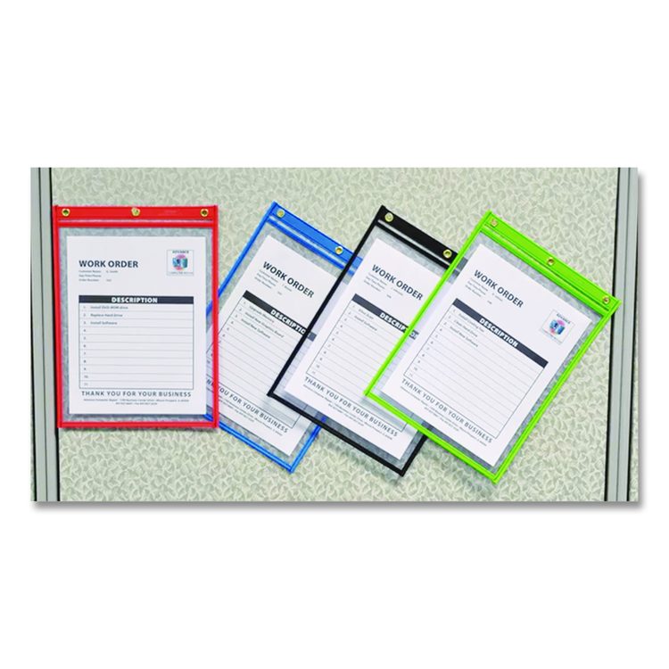 Super Heavyweight Plus Stitched Shop Ticket Holders, Top Load 9 x 12 Insert, Clear Front, Assorted Border Colors, 20/Box